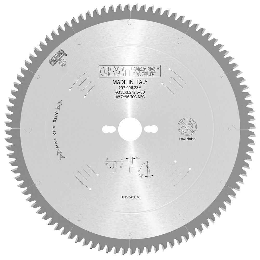 Sierra circular CMT para corte aluminio, PVC, laminados y materiales no ferrosos Ø300x3,2x30 Z96 TCG 1 Sierra circular CMT para corte aluminio, PVC, laminados y materiales no ferrosos Ø300x3,2x30 Z96 TCG