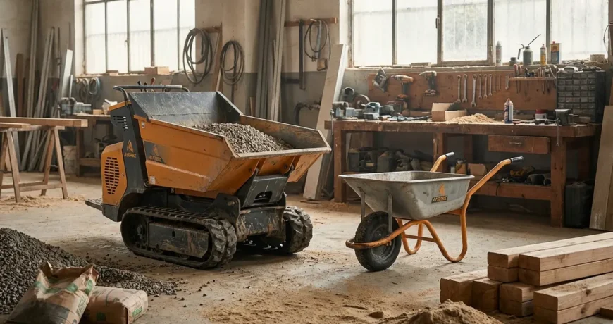 Mini dumper o carretilla: diferencias clave y cuándo usar cada uno 1 Mini dumper o carretilla cuyl elegir en obra portada